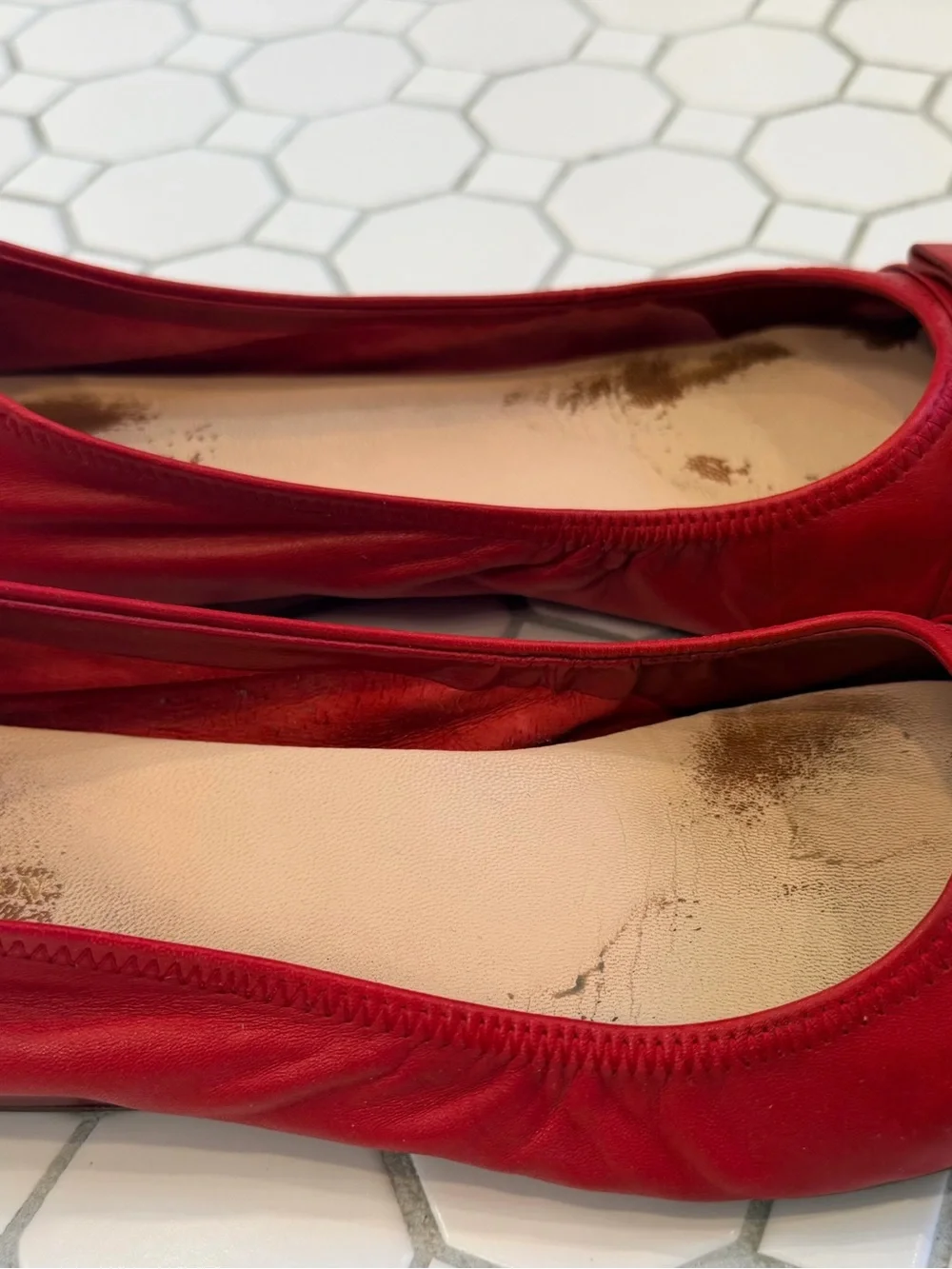 Cole Haan Red Patent Bow Flats with Gold Accent